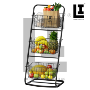 LIFEINNO | Premium 3-Tier Fruit and Vegetable Basket Stand Heavy Duty Metal Kitchen Storage Organizer