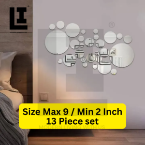 LIFEINNO | Modern Circle Abstract Wall Art Set | Acrylic Mirror Decorative Wall Art | 13 Piece Mixed Size Set | Silver