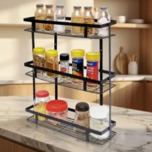 LIFEINNO | 3-Tier Multi-Functional Spice Rack and Countertop Organizer Premium Metal Storage Shelf for Kitchen, Bathroom, and Cosmetics