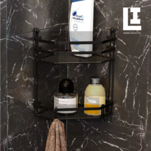 LIFEINNO | Premium 2-Layer Kitchen and Bathroom Corner Rack Rust-Proof Metal Storage Organizer Black