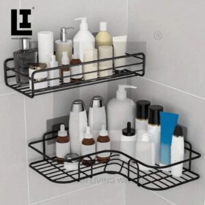 LIFEINNO | Corner Rack & Punch-Free Wall Shelf Combo – Space-Saving Storage Organizer for Bathroom, Kitchen & Home Corner rack, punch rack, punch-free rack, no drill wall shelf, adhesive wall rack, bathroom organizer, kitchen storage rack