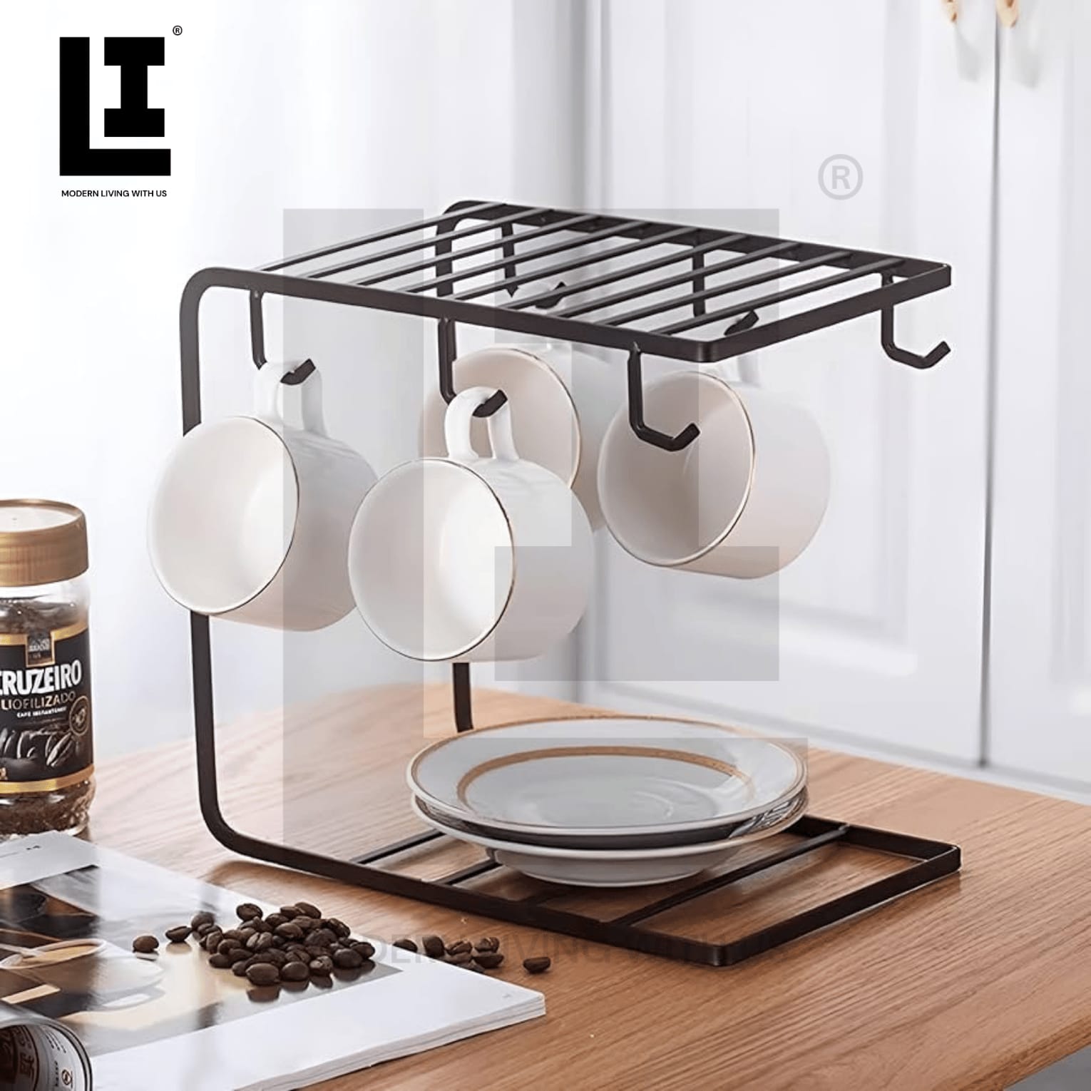 LIFEINNO | Home & Lifestyle 6-Hooks Iron Coffee Rack Organizer