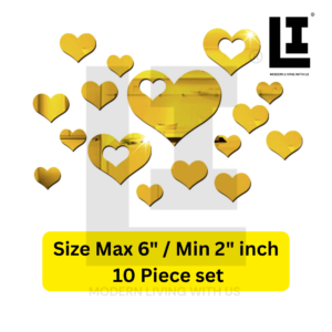 LIFEINNO | Premium Heart Silhouette Acrylic Mirror Wall Art Set | Decorative Wall Sticker Set | 10 Piece Mixed Size Set | Golden