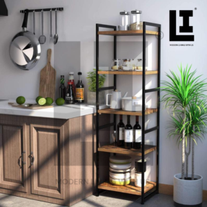 LIFEINNO | Industrial Style 5 Tier Metal Ladder Shelf Multi-Purpose Kitchen Organizer and Bottle Rack