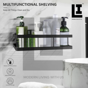 LIFEINNO | Luxury Metal Wall Mounted Single Shelf Multipurpose Kitchen Spice Rack and Bathroom Organizer Black