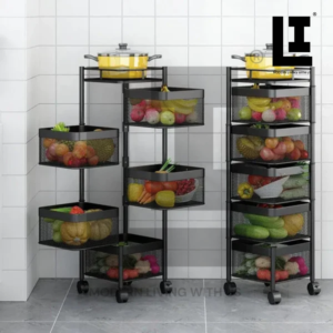 LIFEINNO | Premium Metal Fruit and Vegetable Trolley Heavy Duty Rolling Storage Rack Kitchen Organizer Cart 3 4 5 Layer