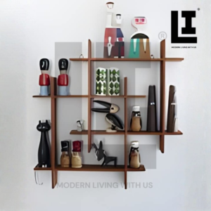 LIFEINNO | Dual Intersecting Floating Wall Shelf Modern Wooden Interlocking Wall Rack Storage Organizer Display Shelves for Living Room and Bedroom