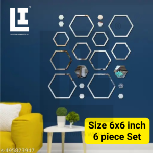 LIFEINNO | Hexagonal Hollow Acrylic Mirror Wall Decor | Geometric Acrylic Mirror Design | Home Wall Decoration | Silver