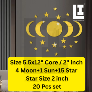 LIFEINNO | Celestial Moon Sun & Stars Mirror Wall Art Set | Acrylic Mirror Decorative Wall Combination | 20 Piece Set | Golden