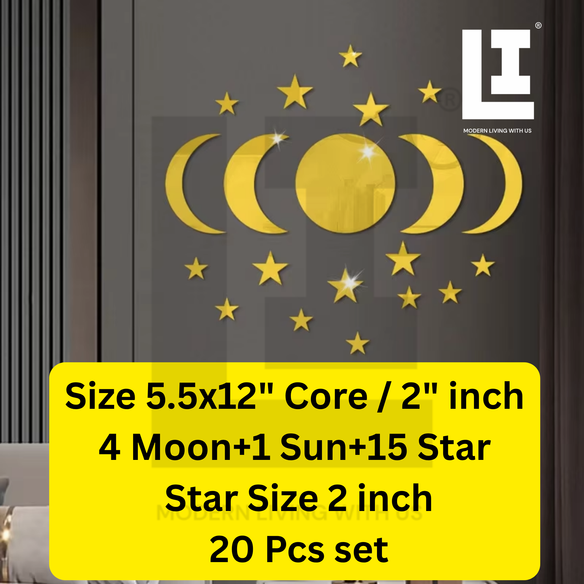 579a7235bdaa98f99a3a4450fbf511af.png LIFEINNO | Celestial Moon Sun & Stars Mirror Wall Art Set | Acrylic