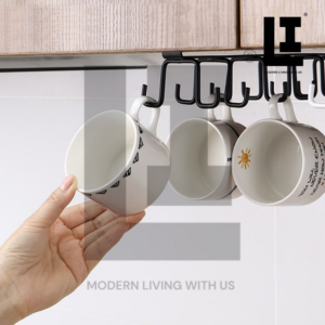 LIFEINNO | Double Cup Hanger Under Cabinet Mug Holder Kitchen Coffee Cup Storage Hook Rack
