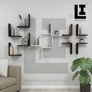LIFEINNO | L Shaped Liven Wall Shelves Set of 4 Decorative Floating Shelf Modern Display Rack Home and Office Wall Storage Organizer