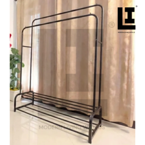 LIFEINNO Luxury Double Pole Heavy Duty Garment Rack - Multi-Functional Clothes Hanging Stand with Double Layer Shoe Rack