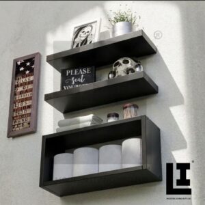 LIFEINNO | Set of 3 Wall Mounted MDF Wooden Shelves - Floating Storage Rack & Decorative Display Shelves for Kitchen, Bedroom & Office