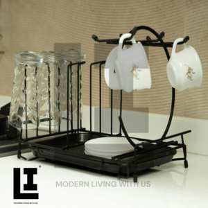 LIFEINNO | Premium Metal Glass and Cup Stand Holder for Kitchen Countertop Organization Black