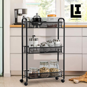 LIFEINNO Premium 3-Layer Heavy Duty Multipurpose Rolling Trolley - Carbon Steel Kitchen, Bathroom & Office Storage Organizer Rack with Wheels