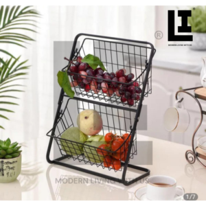 LIFEINNO | Premium 2-Tier Fruit and Vegetable Basket Stand Heavy Duty Metal Kitchen Storage Organizer