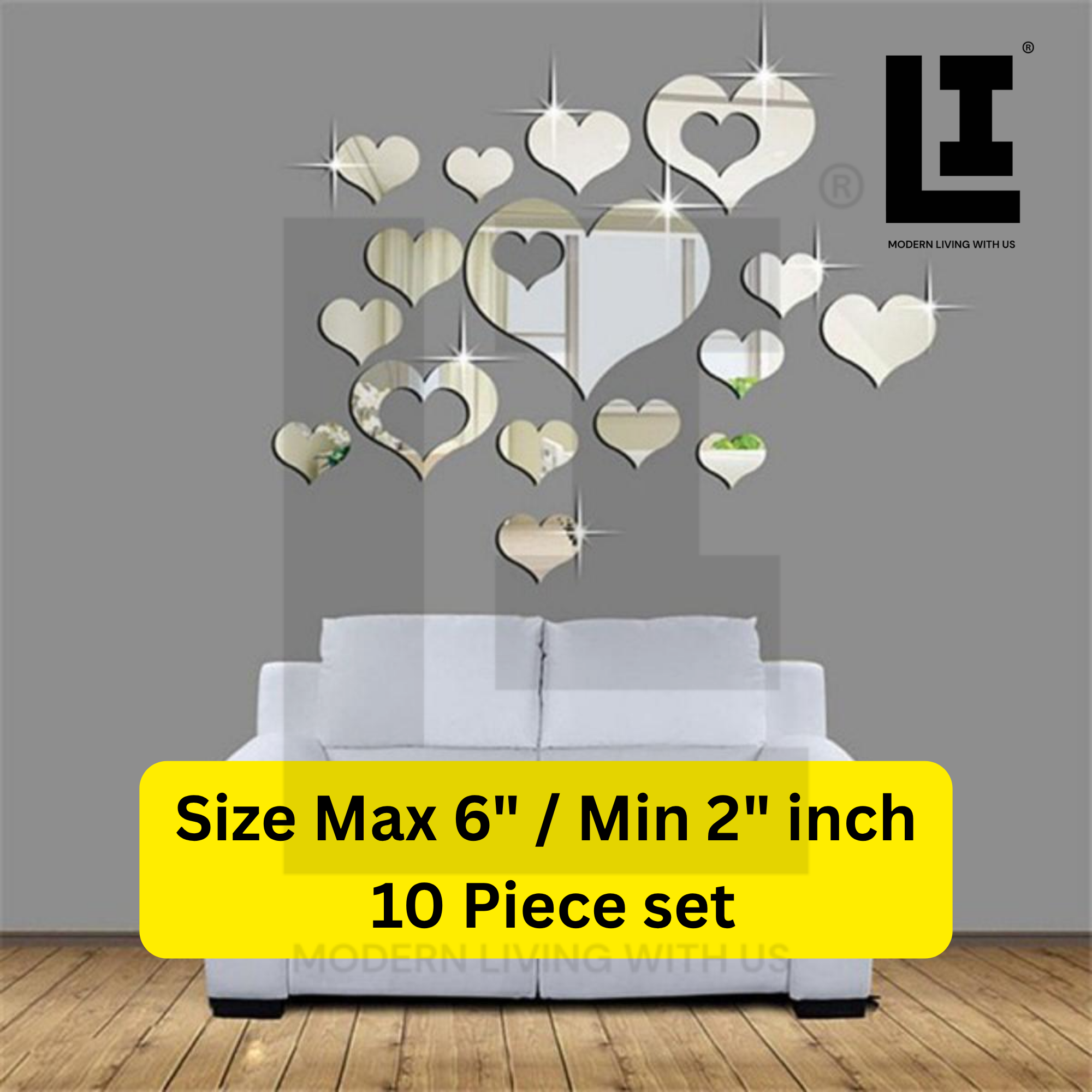 LIFEINNO | Premium Heart Silhouette Acrylic Mirror Wall Art Set