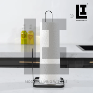 LIFEINNO | Premium Metal Tissue Roll Holder Standing Kitchen Paper Towel Dispenser Vertical Countertop Organizer Black