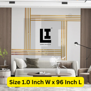 LIFEINNO | Premium Straight Patti Acrylic Mirror Border Strip | Decorative Wall Trim & Interior Design Strip | Home Wall Decoration | Golden