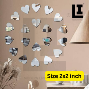 LIFEINNO | Premium Heart Shape Acrylic Mirror Decal | Decorative Wall Sticker | Home Wall Decoration | Silver