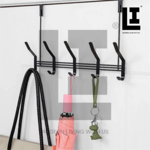 LIFEINNO | Over The Door Hanger 5 Hooks Professional Wrought Iron Space Saving Storage Rack for Clothes Bags and Accessories