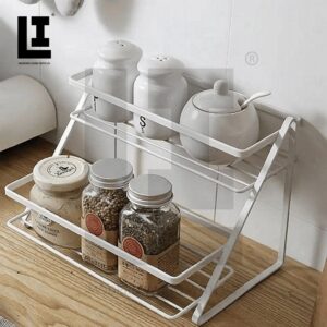 LIFEINNO | 2-Layer Spices Rack – Stainless Steel Kitchen Organizer for Jars, Bottles & Condiments spice rack organizer, kitchen spice rack, countertop spice rack, stainless steel spice rack, 2-tier spice holder, kitchen organizer, jar and bottle storage