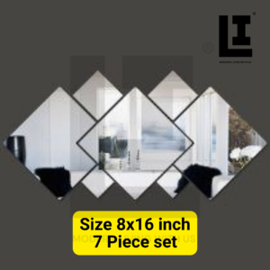 LIFEINNO | Luxury Diamond Abstract Acrylic Mirror Wall Art | 7 Piece Decorative Mirror Set | Home Wall Decoration | Silver