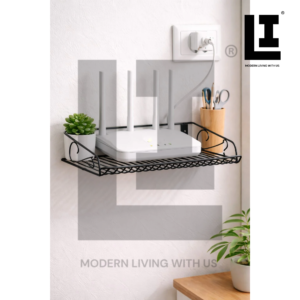 LIFEINNO | Wall Mounted WiFi Router Shelf Metal Wireless Router Storage Rack and Set Top Box Stand Holder Black