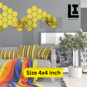 LIFEINNO | Premium Hexagon Acrylic Mirror Wall Decal | Geometric Acrylic Mirror Wall Decoration | Home Wall Decor | Golden