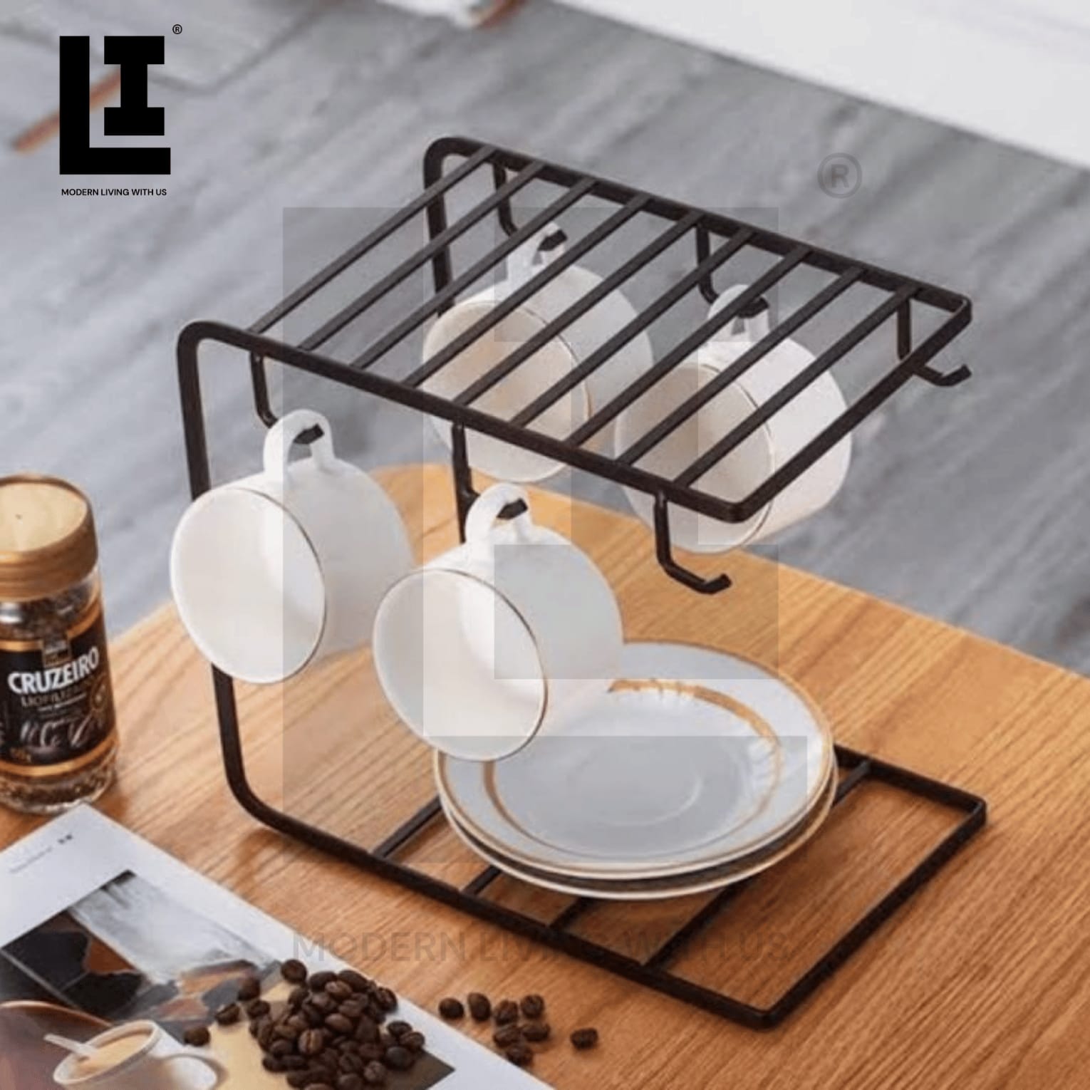 LIFEINNO | Home & Lifestyle 6-Hooks Iron Coffee Rack Organizer