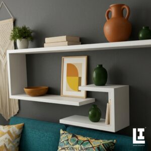 LIFEINNO | Geometric Wall Mounted MDF Wooden Floating Shelf - Unique Hexagonal Hanging Display Rack & Decorative Walnut Finish Storage Ledge