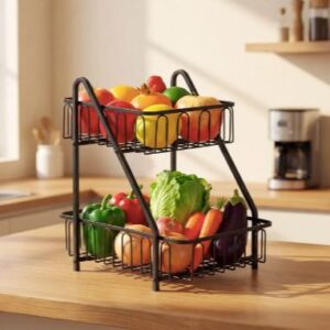 LIFEINNO | 2-Tier Countertop Fruit and Vegetable Organizer Premium Metal Basket for Kitchen and Dining