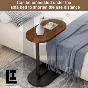LIFEINNO | C-Shape Bedside Sofa Serving Table - Oval Wooden Laptop Stand & Multipurpose Study Table with Durable Metal Frame