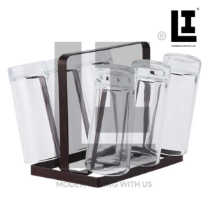 LIFEINNO | 6 Hook Metal Glass Stand Mug Holder with Wood Base Professional Kitchen Countertop Cup Organizer and Drying Rack
