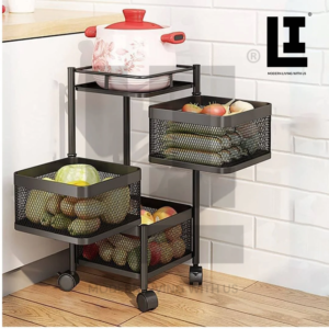 LIFEINNO Premium 3-Tier Heavy Duty Fruit and Vegetable Trolley - Carbon Steel Rolling Kitchen Organizer & Multipurpose Storage Cart