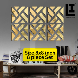 LIFEINNO | Abstract Geometric Square Cutting Acrylic Mirror Wall Art | Geometric Decorative Wall Design | Home Wall Decoration | Golden
