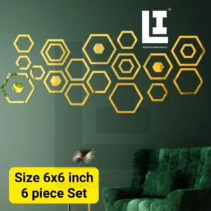 LIFEINNO | Hexagonal Hollow Acrylic Mirror Wall Decor | Geometric Acrylic Mirror Wall Art | Home Wall Decoration | Golden