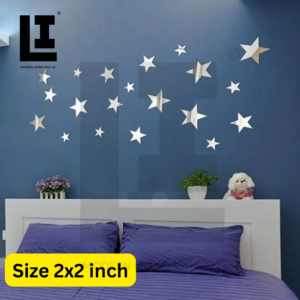 LIFEINNO | 3D Star Acrylic Mirror Wall Stickers | Acrylic Mirror Decorative Wall Decals | Home Wall Decoration | Silver