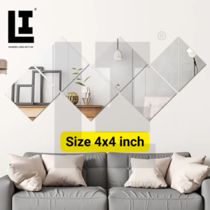 LIFEINNO | Square Acrylic Mirror Wall Decal | Reflective Wall Decor Sticker | Home & Interior Decoration | Silver